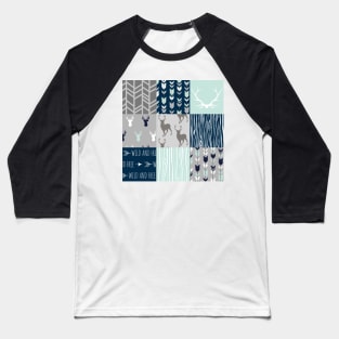 Patchwork Deer - Mint, Navy and grey Baseball T-Shirt